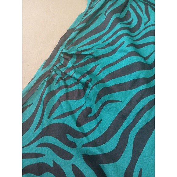 Rachel Roy Blouse Top Womens M Teal Zebra Print Shoulder Pads Satin - Picture 4 of 7